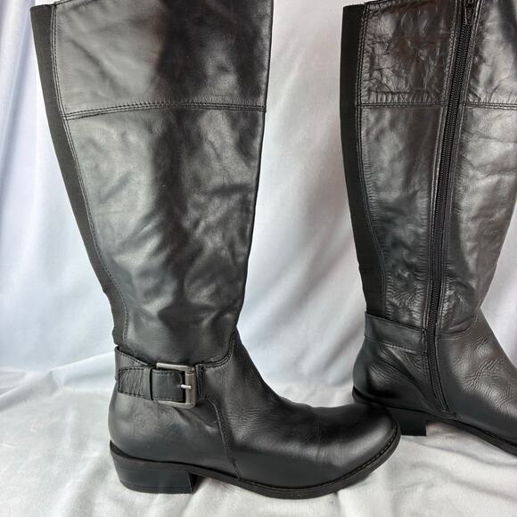 Aldo Black Knee High Full Zip Boots Women's 7.5 Equestrian Silver Tone Buckle - Picture 5 of 16